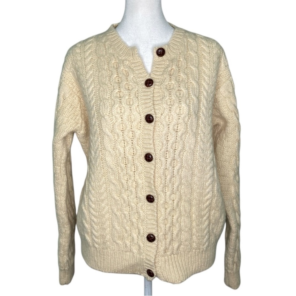 L.L. Bean Cream Cable Knit Button-Up Cardigan